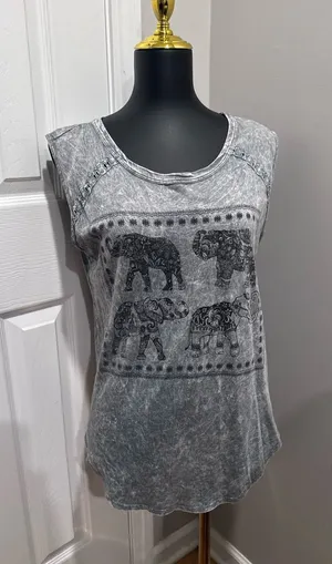 American Age Elephant Graphic Mineral Wash Tank Top Size Medium Boho Festival thumbnail 1