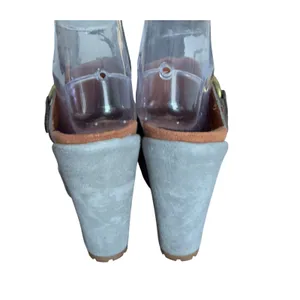 Lucky Brand Women's Gray Leather‎ Peep Toe Wedge Mules Casual Shoes Size 6.5 thumbnail 5