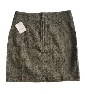 Free People NWT Sz 0(XS) Modern Femme Denim Mini Skirt Olive Black Floral thumbnail 5
