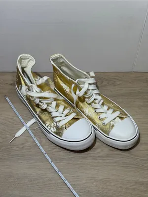 Gold High-Top Canvas Sneakers with White Toe size 8 cute lace up casual fashion thumbnail 2
