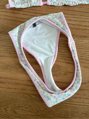 Frankie's Bikinis Pastel Floral Bikini Top with Pink Trim thumbnail 2