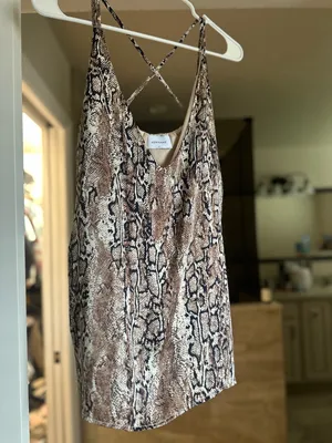 Snake Skin Tank Top Blouse Brown Size L thumbnail 2