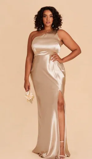 BIRDY GREY Kira Dress In Shiny Satin Neutral Champagne thumbnail 4