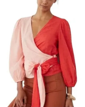 FARM Rio Pink & Red Colorblock Wrap Blouse | XS thumbnail 1