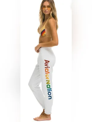 Aviator Nation White Sweatpants with Rainbow Side Logo Size M thumbnail 2