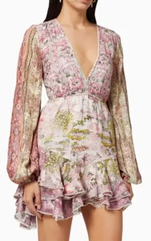HEMANT & NANDITA Maya Cotton Paisley Floral Long Sleeve Mini Dress S Large thumbnail 1
