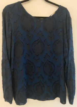 Loft Navy Black Blue Polyester Office Wear Blouse Women's Sz Large thumbnail 1