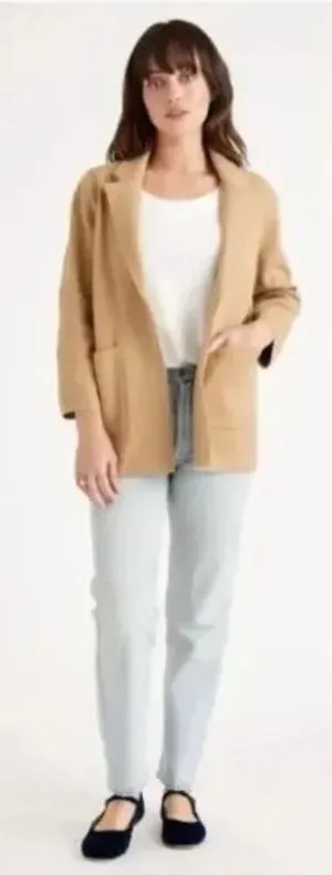 Quince Organic Cotton Blazer Open Front, Pockets , tan, neutral minimalist sz L thumbnail 1