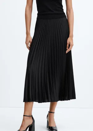 Merona Black Pleated Midi A-Line Skirt thumbnail 1