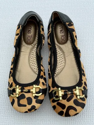 Me Too Leopard Print Haircalf Ballet Flats Gold Horsebit Leather Women’s 6.5M thumbnail 2