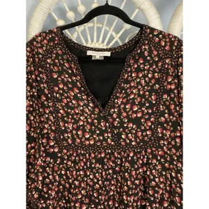 Gérard Darel Paris Black Floral Print Dress 44 Smocked Neckline‎ French Viscose thumbnail 3