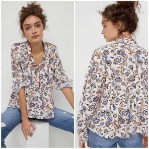 Anthropologie Porridge Keegan Ruffled Floral Babydoll Blouse Small Long Sleeve thumbnail 2