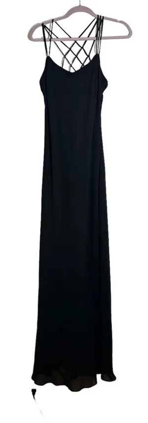 Vintage Cachet Strappy‎ Black Web Back Formal Maxi Dress 12 thumbnail 1