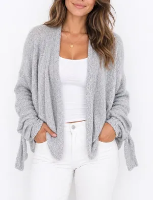 Sadie & Sage Grey Marled Open Front Cocoon Cardigan Ruched Sleeve XL thumbnail 1