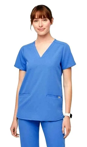 Figs Shirt Women Small Blue Casma‎ Three Pocket Short Sleeve Scrub Top Medical thumbnail 1