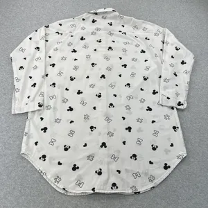 Disney Minnie Mouse Button Down‎ Long Sleeve Tunic Sleepwear White/ Black Medium thumbnail 6