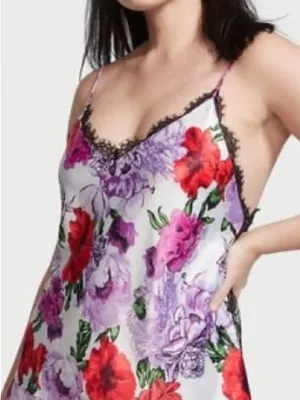 Victoria’s Secret camisole top satin floral lace trim and open back size large thumbnail 1