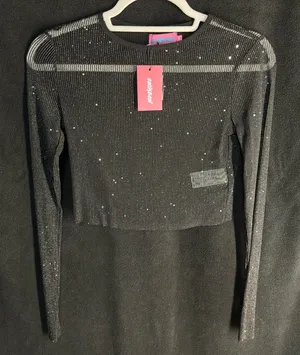 Black cropped sheer Edikted Long Sleeve Top  thumbnail 3