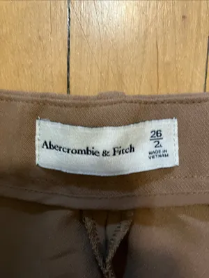 Abercrombie & Fitch Straight Leg Cross Button Trousers Camel Tan Size 26/2 Long thumbnail 3