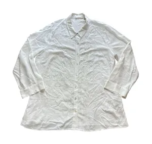 Soft Surroundings Beaded Top Womens 1X White Embroidered Blouse‎ Shirt Button Up thumbnail 1