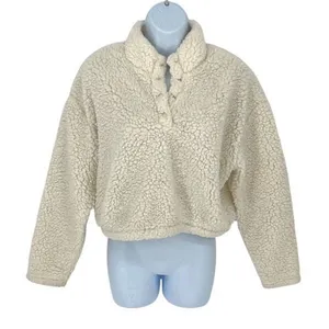 PacSun Womens Midrift Sherpa 1/4 Snap Cropped Pullover Sweater Off White Small‎ thumbnail 2