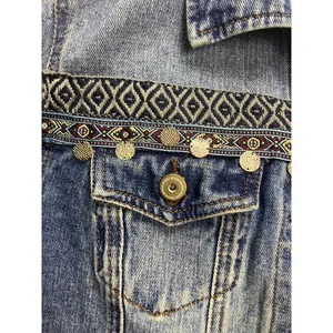 Boom Boom Jeans Denim Jacket Womens S Blue Boho‎ Embroidered JK18023Z thumbnail 3