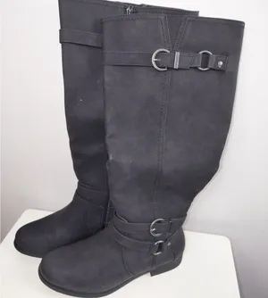 Ruiee Women's Knee High Boots Black Round Toe S Buckle Accent Size 8 thumbnail 1