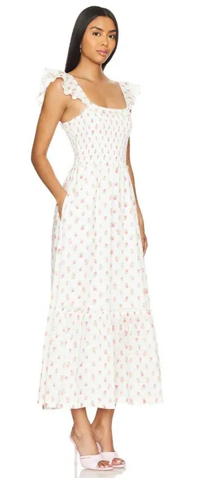NWT LoveShackFancy Guinevere Maxi in Cerise Pink Floral Cotton Smocked Dress XS thumbnail 1