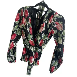 Petal and Pup Minelli Pleated‎ Long Sleeve Wrap Top Black Rose Size S thumbnail 2