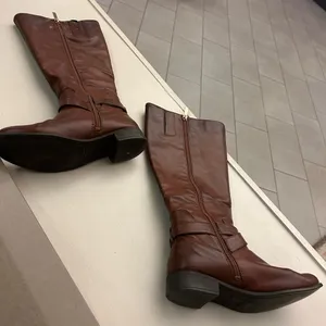 Boots Women's Tall Brown Leather Heeled Riding Boots with Buckle by Nine West 6 thumbnail 2