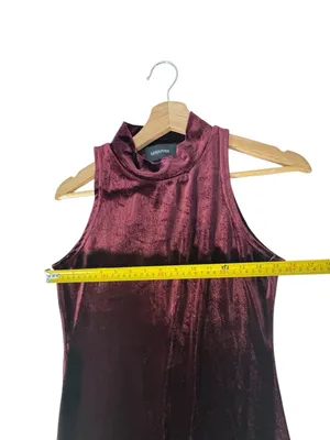 MINKPINK Women M Burgundy Velvet Maxi Dress Mock Neck Whimsigoth Gothic Slit thumbnail 8