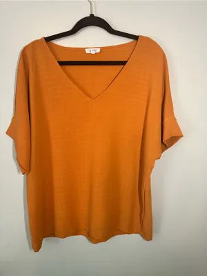 LA MIEL V-Neck Short Sleeve Tunic in Orange thumbnail 1