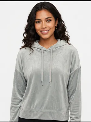 OFFLINE by Aerie Velour Hoodie Grey thumbnail 1