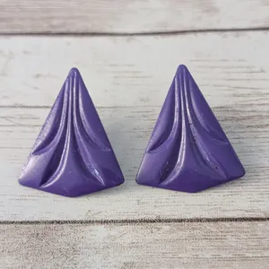 Vintage Clip On Earrings Retro Deep Purple Statement Triangle 1.25" large thumbnail 2