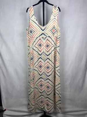 Old Navy Maternity Maxi Dress Women L Cream Geometric Empire Waist Stretch Boho thumbnail 2