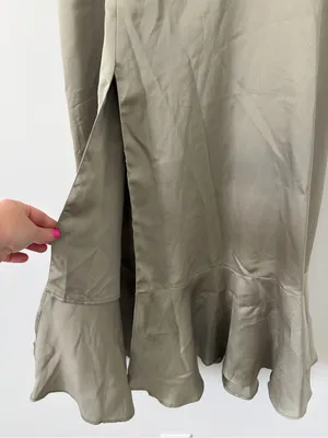 Show Me Your Mumu Claire Midi Boho Dress Moss Green Luxe Satin S thumbnail 4