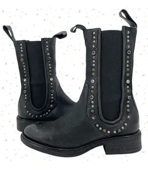 A.S.98 Studded Black Leather Boots Tall Chelsea Fall Boho Edgy Biker Fit Size 37 thumbnail 1