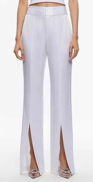 Alice + Olivia Jody Satin High-Waist Slit Front Pant White Size US 2 thumbnail 1