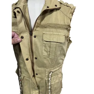Buckle BKE‎ Women's S Tan Vest Utility Cargo Boho Distressed Outerwear Vest thumbnail 7