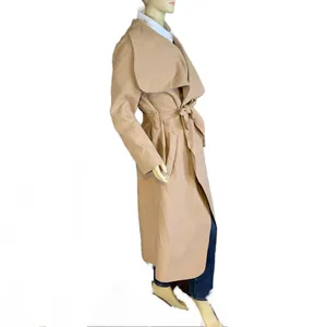 Parisian Camel Color Faux Wool Waterfall Shawl Open-Front Trench Jacket (M) thumbnail 3