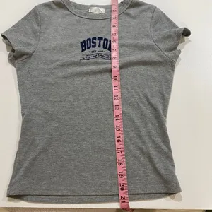 Orange Kiss Boston Ribbed Baby Tee Gray Short Sleeve Fitted Top Size L thumbnail 7