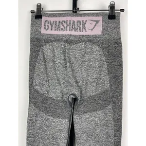 Gymshark Charcoal Marl Flex High‎ Waisted Pink Spell Out Logo Leggings Sz Small thumbnail 3
