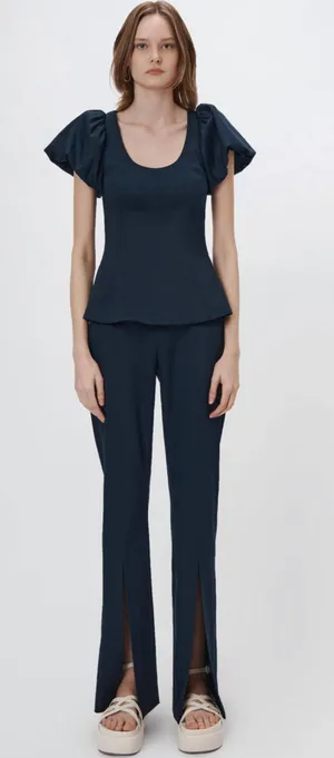 Jonathan Simkhai Midnight Black Front Slit Tailored Pants Small 6 Blue thumbnail 1