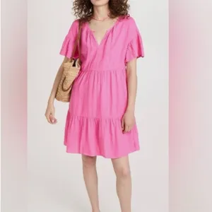 Velvet Noor Linen Ruffle Mini Dress in Tahini‎ Pink Sz M oversized fit C25 thumbnail 2