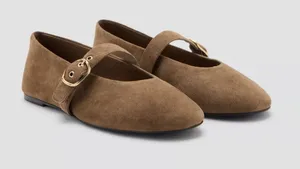 MNG Mango Sand Suede Goat Leather Mary Jane Flat Minimalist Buckle EU38 US7.5 thumbnail 1