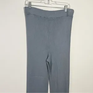 NWOT Abercrombie & Fitch Ribbed‎ Kick Flare High Rise Sweater Pant Blue Large thumbnail 2
