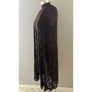 LuLaRoe Lace Open Front Duster Size S Black Cardigan Vest Rave Festival Witchy thumbnail 4