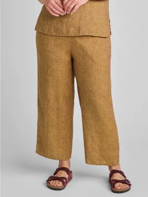 Flax Floods Linen Pants With Elastic Waist Saffron Yellow Orange Small thumbnail 2