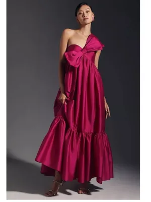 Anthropologie Atsu Sally Bow Maxi Dress Gown in Pink thumbnail 3