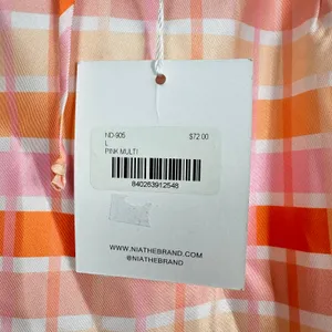 Nia Pink Multi Plaid Satin Mini Backless Slip Dress Large NWT Spring Coquette thumbnail 4